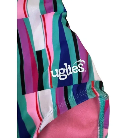 SIZE 28 Dolohin Uglies String Back Geometric Print Pink Green One Piece Swimsuit - Picture 8 of 8